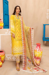 3-piece Unstitched Embroidered Lawn With Chiffon Dupatta CHN-11